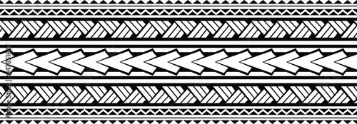 Polynesian design tribal tattoo border. Tribal design ethnic maori band.Tattoo  ribbon sleeve bracelet. Fabric seamless isolated hawaiian pattern on white background.