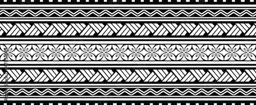Polynesian design tribal tattoo border. Tribal design ethnic maori band.Tattoo  ribbon sleeve bracelet. Fabric seamless isolated hawaiian pattern on white background.