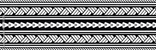 Polynesian design tribal tattoo border. Tribal design ethnic maori band.Tattoo  ribbon sleeve bracelet. Fabric seamless isolated hawaiian pattern on white background.