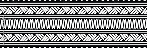 Polynesian design tribal tattoo border. Tribal design ethnic maori band.Tattoo  ribbon sleeve bracelet. Fabric seamless isolated hawaiian pattern on white background.
