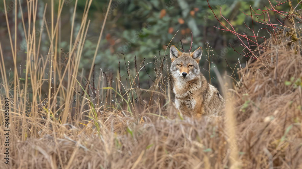 Wild coyote in a natural habitat at Nisqually wildlife refuge Wild coyote in a natural habitat at Nisqually wildlife refuge