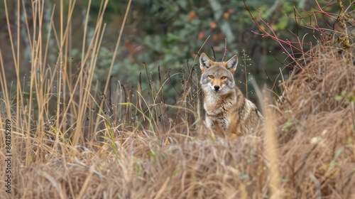 Wild coyote in a natural habitat at Nisqually wildlife refuge photo