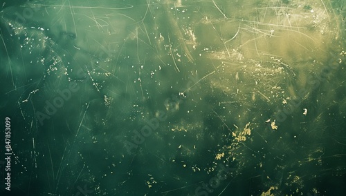 Vintage texture background, green and yellow color with scratches, dust and dirt on glass surface.