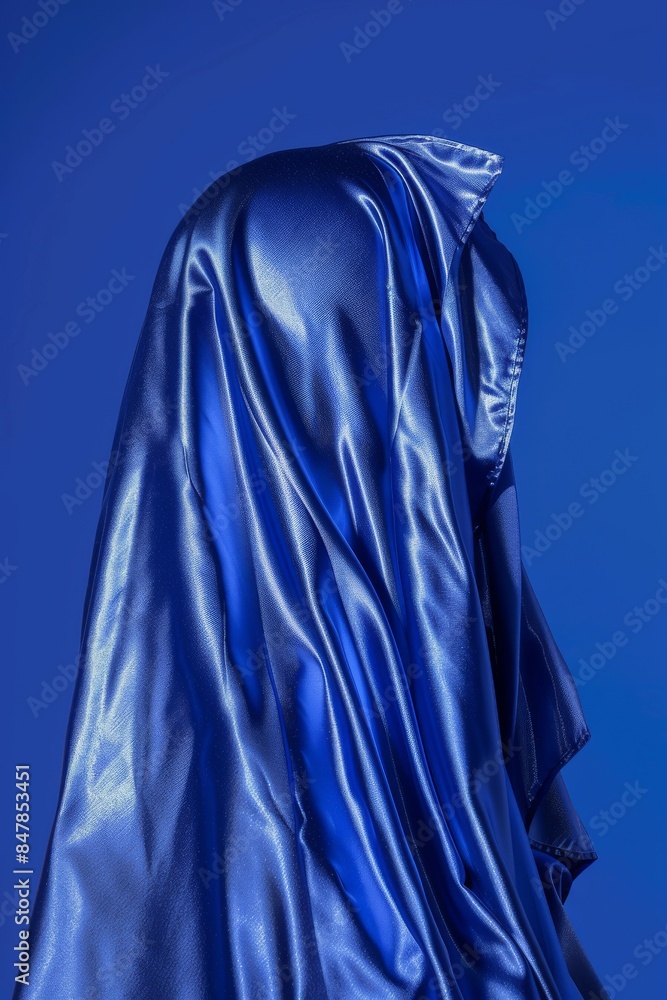 Elegant abstract art with blue satin fabric draped and folded, creating smooth and rich texture in vibrant lighting against blue background. Elegant abstract art with blue satin fabric draped and folded, creating smooth and rich texture in vibrant lighting against blue background.