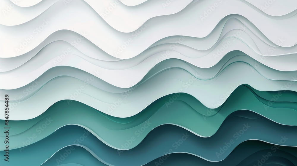 Obraz premium Abstract background with waves in shades of teal and white.