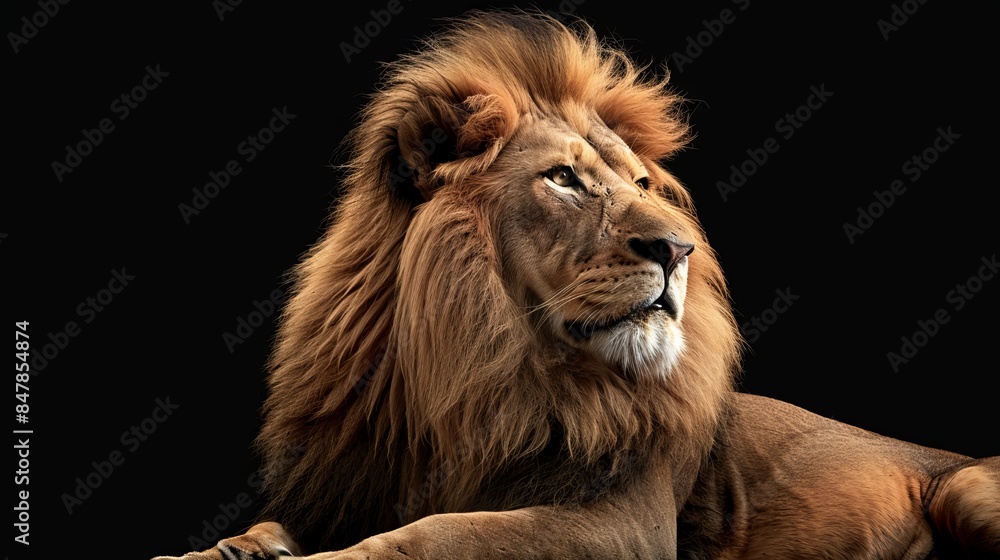 Naklejka premium Lion King Portrait Isolated on Black Background