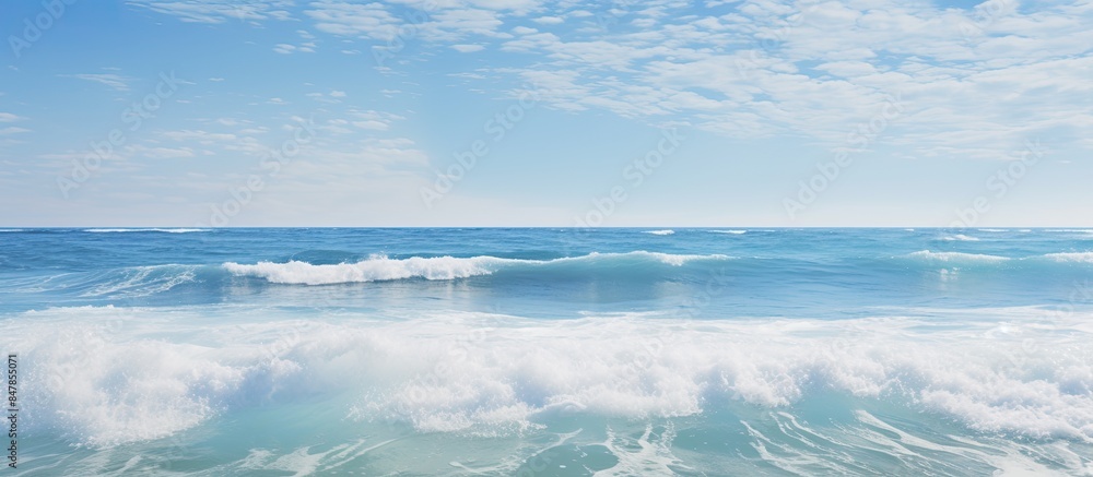Fototapeta premium Sea waves and foam with horizon and sky Summer. Creative banner. Copyspace image