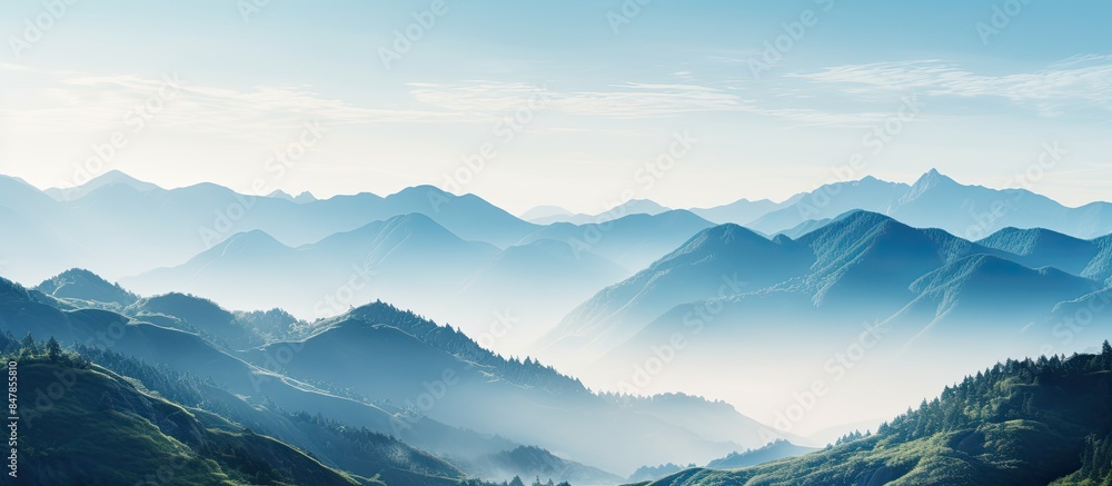 Mountain view landscape and sea of mist in the morning. Creative banner. Copyspace image Mountain view landscape and sea of mist in the morning. Creative banner. Copyspace image