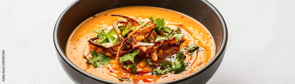 A beautifully presented bowl of Shorbet Adas lentil soup A beautifully presented bowl of Shorbet Adas lentil soup