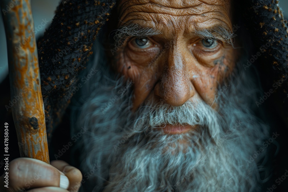 Portrait of biblical old man holding a stick in his hand. Portrait of biblical old man holding a stick in his hand.