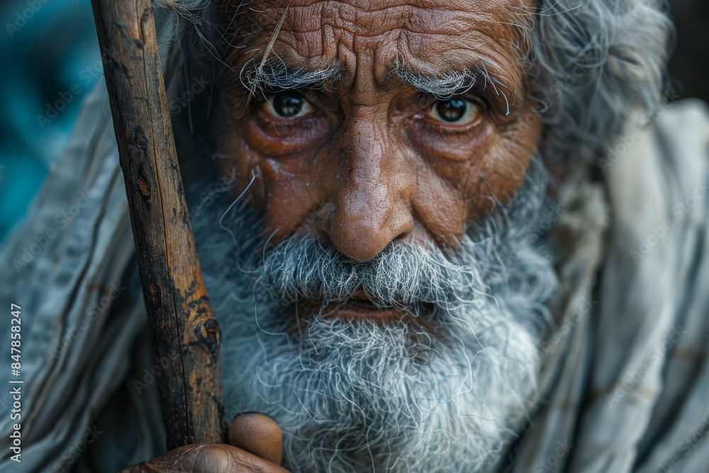 Portrait of biblical old man holding a stick in his hand. Portrait of biblical old man holding a stick in his hand.