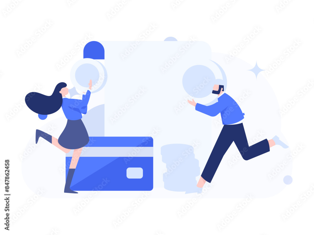 Fototapeta premium Internet financial management investment flat vector concept operation hand drawn illustration 