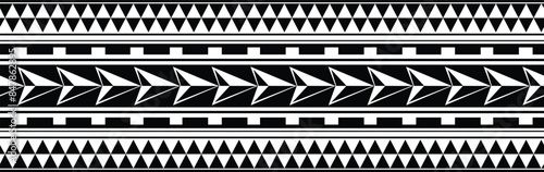 Polynesian design tribal tattoo border. Tribal design ethnic maori band.Tattoo  ribbon sleeve bracelet. Fabric seamless isolated hawaiian pattern on white background.