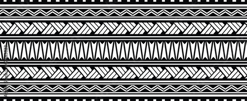 Polynesian design tribal tattoo border. Tribal design ethnic maori band.Tattoo  ribbon sleeve bracelet. Fabric seamless isolated hawaiian pattern on white background.