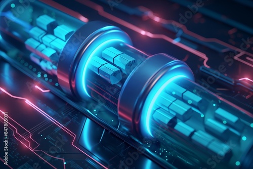 A 3D secure VPN tunnel icon, depicted as a glowing blue pipe protecting data packets flowing through it, set against a cybernetic backdrop.
