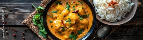 A topdown view of a bowl of Kadhi Pakora photo