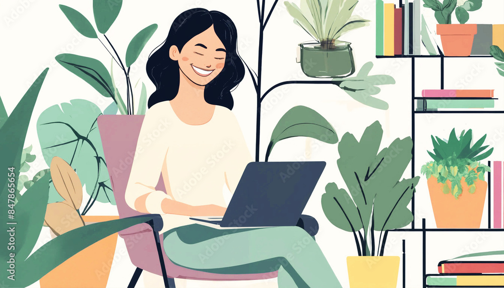 Woman working on laptop, remote work, freelancing, home office, programming, studying, online shopping, internet surfing, freelancer girl working from home Woman working on laptop, remote work, freelancing, home office, programming, studying, online shopping, internet surfing, freelancer girl working from home