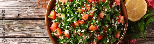 A vibrant bowl of Palestinian Tabbouleh