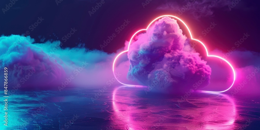 colourful cloud with neon light with reflection on surface colourful cloud with neon light with reflection on surface