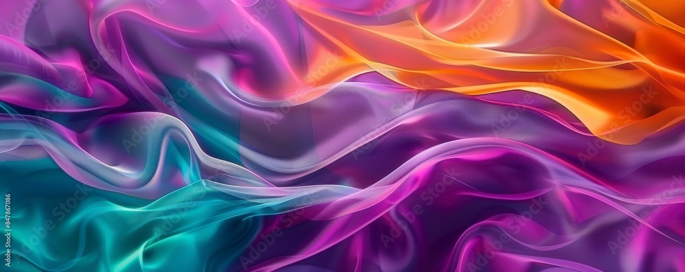 abstract background with flowing purple, teal and orange fabrics abstract background with flowing purple, teal and orange fabrics