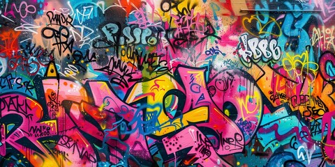 Gardinen Kinderzimmer A vibrant graffiti wall backdrop with colorful tags and designs  © MEHDI