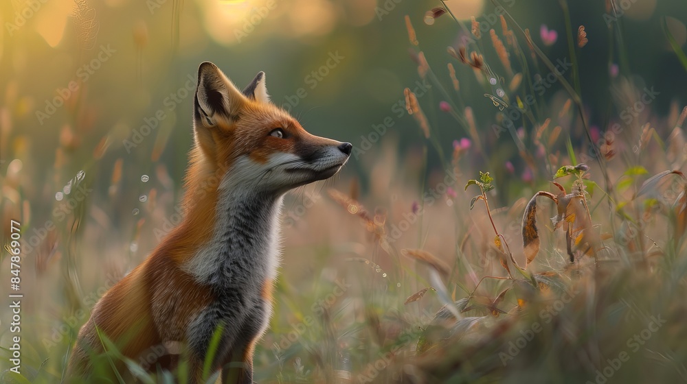 Fototapeta premium Close-Up of a Red Fox in a Natural Forest Setting, Wildlife Photography