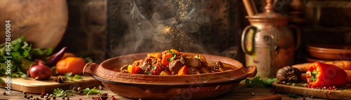 Aromatic Moroccan lamb tagine in a traditional clay pot