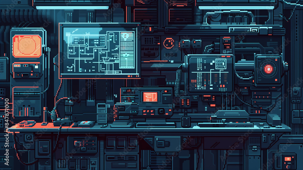 pixel art portrayal of a futuristic robot in a high-tech lab Stock ...