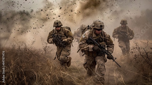Soldier in Training: During a military training exercise, a group of soldiers practices maneuvers, honing their skills and building teamwork under challenging conditions