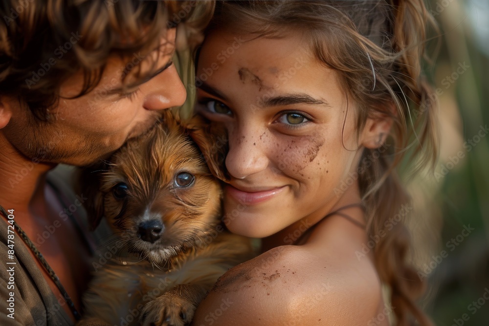 couple with puppy