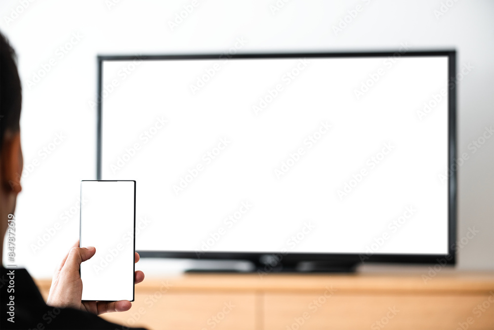 TV and phone png screen mockup smart home technology TV and phone png screen mockup smart home technology