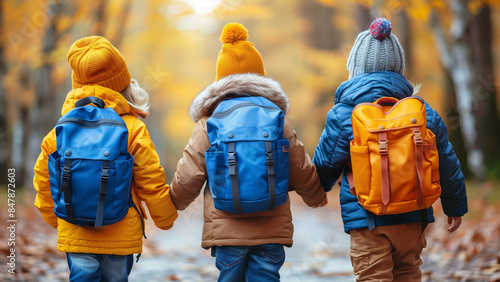 Generatetree young children holding hands going back to school outdoord image photo