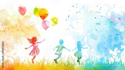 Watercolor background for world children's day celebration with kids playing --ar 16:9 Job ID: 516f2784-2ec8-4abe-afcc-1aaca946cc0b © Mujahid