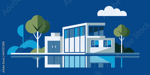 A picturesque house on a secluded island, with tropical vegetation and a tranquil sea backdrop. a serene landscape of trees, water, and sky.