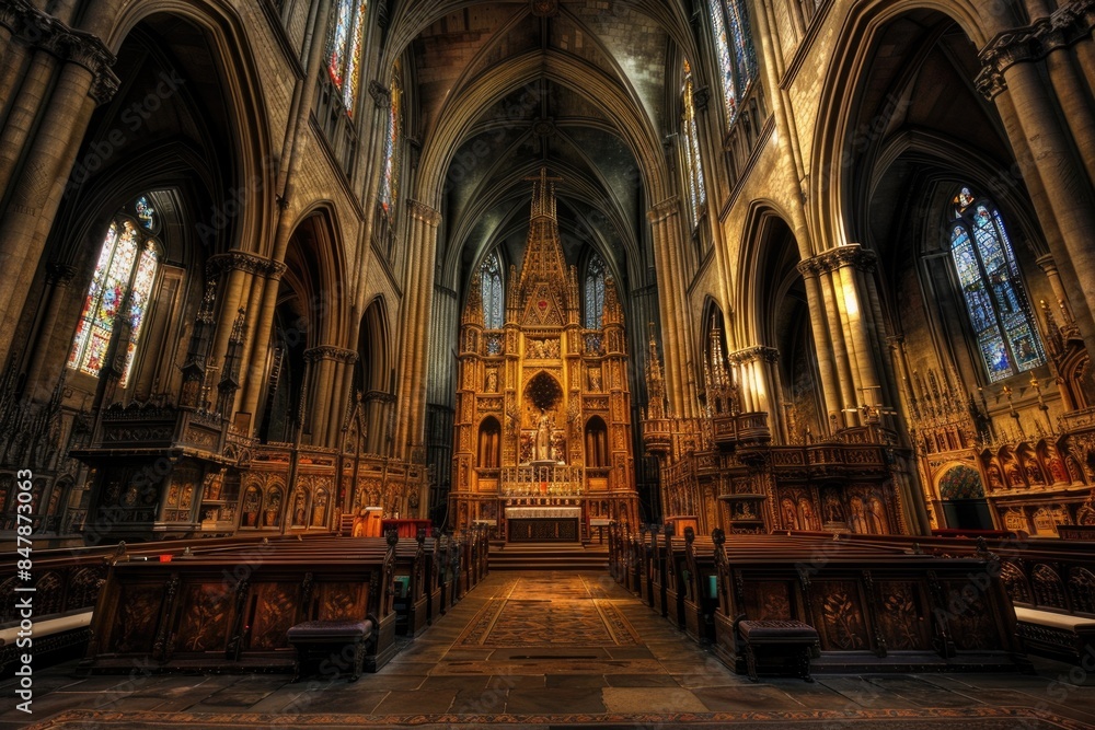 Located. Gothic Style Nave of Westminster Abbey Next to Palace of Westminster in London, UK Located. Gothic Style Nave of Westminster Abbey Next to Palace of Westminster in London, UK