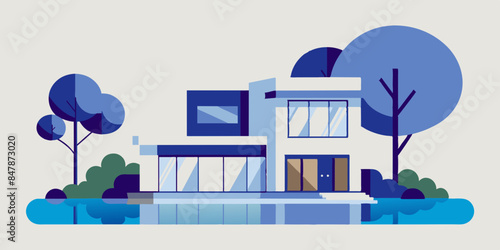 A picturesque house on a secluded island, with tropical vegetation and a tranquil sea backdrop. a serene landscape of trees, water, and sky.