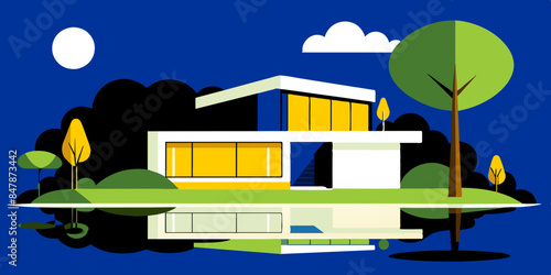 An idyllic house nestled on a serene island, surrounded by glistening waters. A picturesque home situated on a tranquil island, encompassed by shimmering waters and abundant foliage.