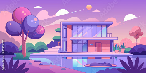 An idyllic house nestled on a serene island, surrounded by glistening waters. A picturesque home situated on a tranquil island, encompassed by shimmering waters and abundant foliage.