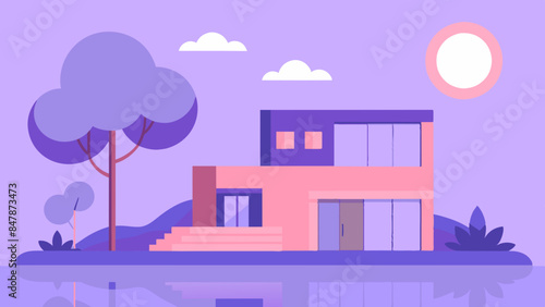An idyllic house nestled on a serene island, surrounded by glistening waters. A picturesque home situated on a tranquil island, encompassed by shimmering waters and abundant foliage.