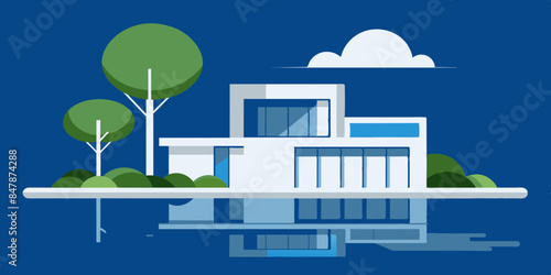 A picturesque house situated on a tranquil island, with a beautiful landscape of trees and water.