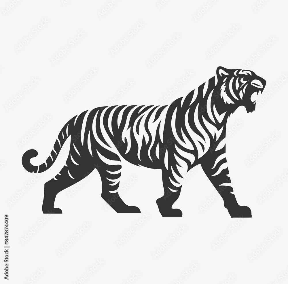 Obraz premium Majestic Tiger Silhouette with Intricate White Line Patterns, Perfect Vector Art for Creative Projects