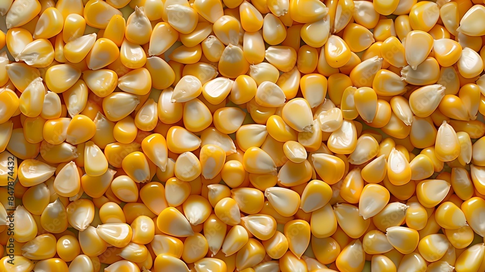 Hundreds of corn kernels are arranged in a perfectly uniform grid pattern Hundreds of corn kernels are arranged in a perfectly uniform grid pattern