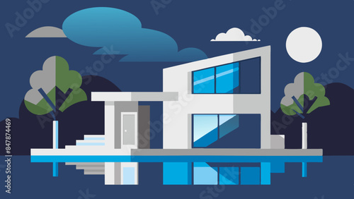 A picturesque house situated on a tranquil island, with a beautiful landscape of trees and water.