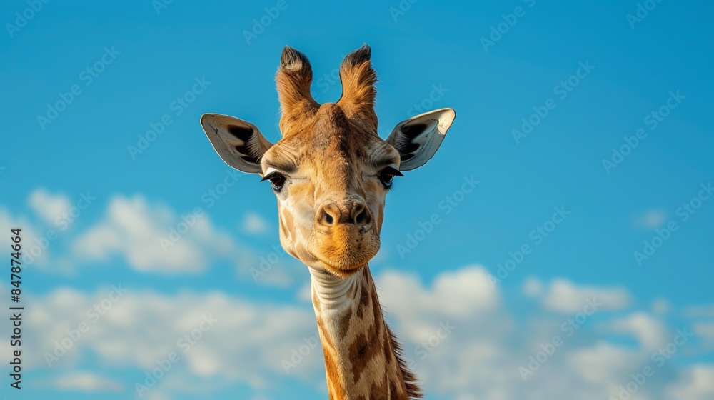 Closeup of a Namibian Giraffe Against a Clear Blue Sky in Africa Closeup of a Namibian Giraffe Against a Clear Blue Sky in Africa