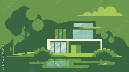 A picturesque house situated on a tranquil island, with a beautiful landscape of trees and water.