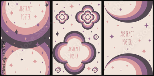Boho Groovy rainbow. Set of trendy Abstract posters cover design. Collection of modern simple Naive background template. Vector aesthetic can used social media card.