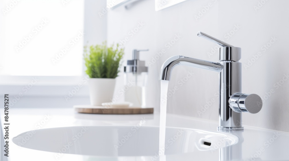 Faucet in a bathroom and pouring water Faucet in a bathroom and pouring water