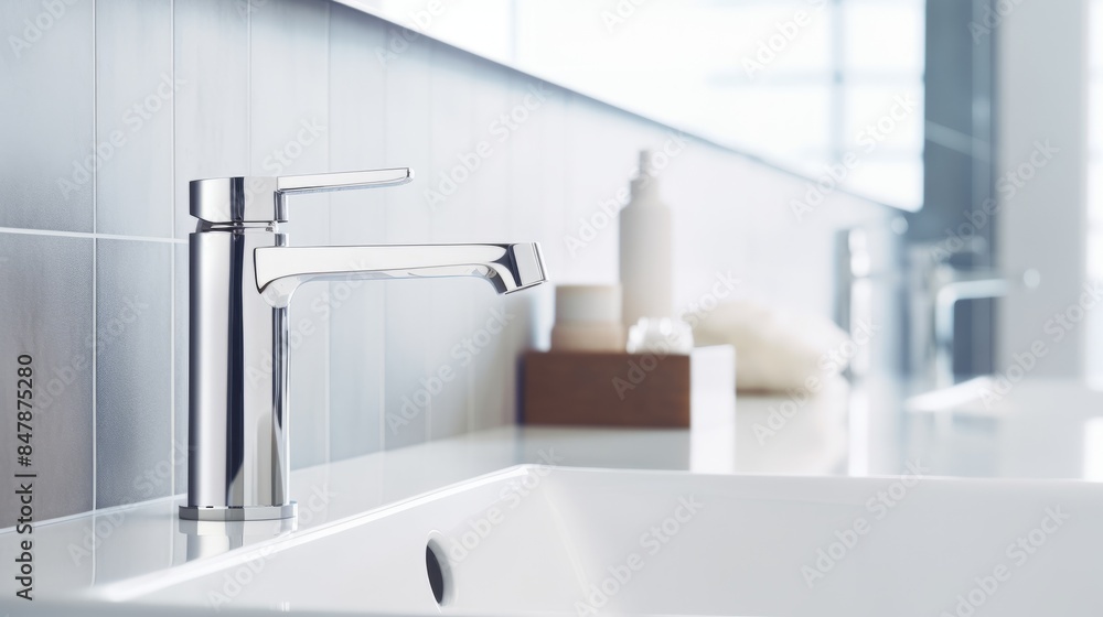 Fototapeta premium Faucet in clean bright bathroom