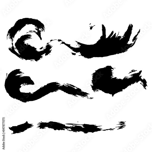 和風素材　波　筆で描かれた線のイラストセット　ベクター