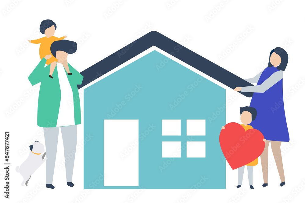 Family mortgage loan png clipart sticker, parents and kid cartoon characters illustration png on transparent background Family mortgage loan png clipart sticker, parents and kid cartoon characters illustration png on transparent background